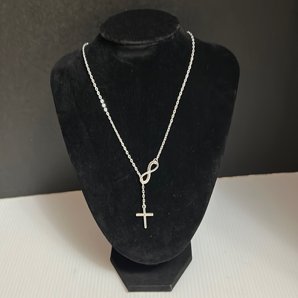 Silver infinity sign and cross lariat necklace - Picture 1 of 2